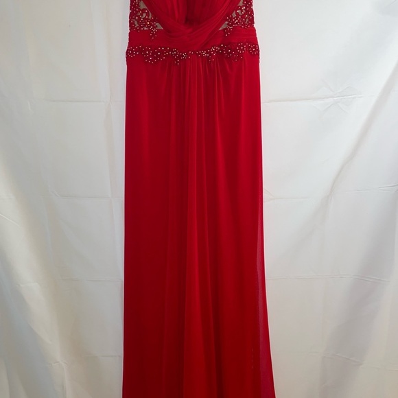 Red dress long Elegant Red Strapless Evening Gown size 6 womens beads lace - Picture 6 of 16